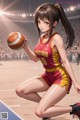 A girl in a basketball uniform holding a basketball.